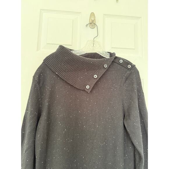 Talbots Sweater Dress XL Speckled Heather Black Buttoned Down Collar Knee Length - Picture 11 of 13